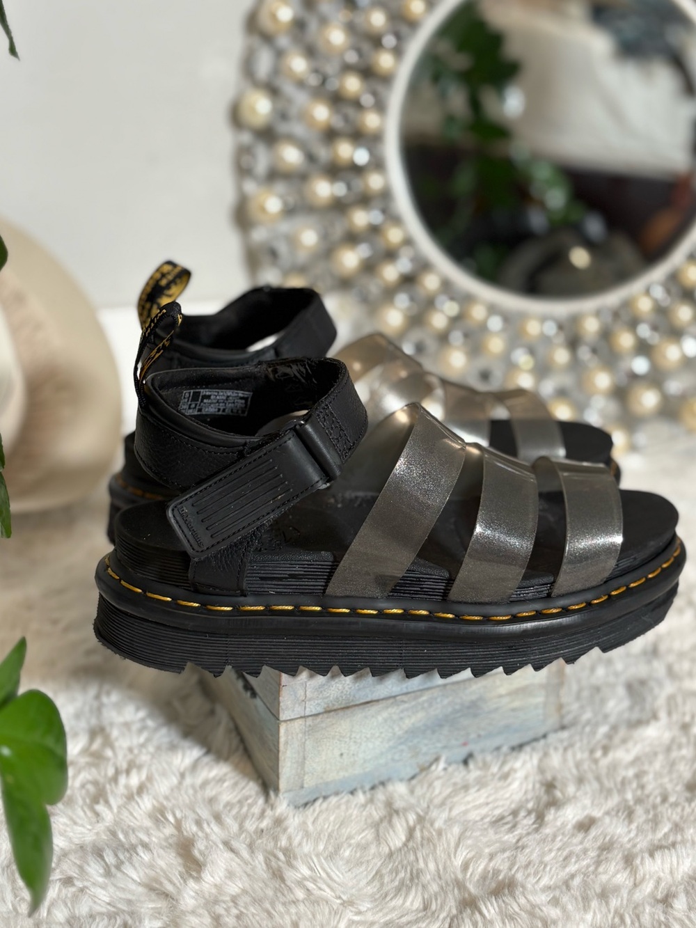 Dr. Martens Blaire Quad Platform Sandals Metallic Gunmetal/Black Women’s US 8